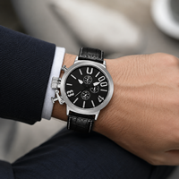 Reloj Cronógrafo de Cuarzo para Hombre, Estilo Deportivo, Esfera de 50 mm, Caja de Aleación, Correa de Cuero, Pantalla de Agujas, Diseño de Lujo