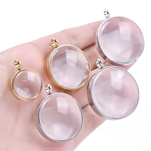 Pendentif médaillon en acier inoxydable, verre convexe rond, <span class=keywords><strong>photo</strong></span> flottante DIY pour la fabrication de bijoux, collier, porte-clés, cadeau - Product Image 2