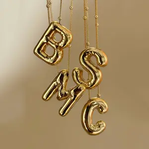 Christmas Party Balloon Initial 26 Letters Pendant Necklace Gold Chunky Alphabet Letter Charm Necklace Personalized Jewelry