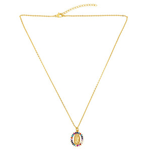 Collana con Pendente Vintage della Vergine Maria in Zirconi Placcato <span class=keywords><strong>Oro</strong></span> per Donna, Catena a Maglie, Stile Religioso Cattolico - Product Image 4