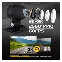 Kamera ganda 3 inci kustom 2K 2560*1440 kamera DVR kotak sepeda motor 1080P 60fps dengan kamera dasbor depan dan belakang tahan air GPS Wifi