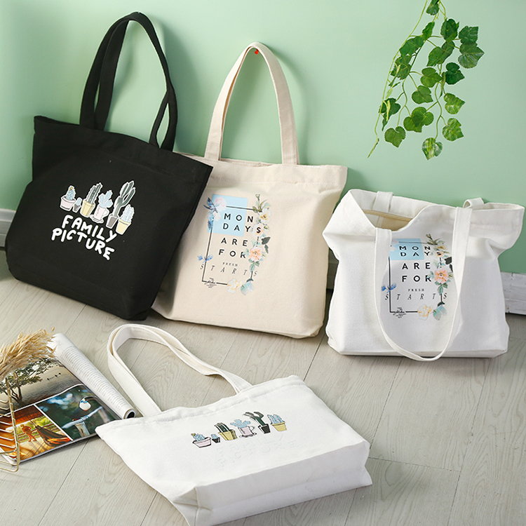 Custom Logo Printed Cotton Cloth Ladies fashion Shopping Bag Canvas Tote Bags