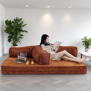 Modulares Teddy-<span class=keywords><strong>Sofa</strong></span> mit Doppelfunktion, Retro-Schlafsofa aus sandfarbenem Stoff, modernes, komprimierbares Klappsofa für kleine Wohnungen und Wohnzimmer - Product Image 2