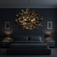 Lustre suspendu de luxe Lunaria pour salon, éclairage floral, design moderne en céramique noire, lampe suspendue en laiton