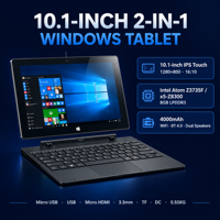 Tablet 2-in-1 Windows 11 10,1 Inci Intel Atom 1280x800 IPS Layar Sentuh Kamera 5MP Keyboard Lepas Pasang BT Paket Upgrade Win 11