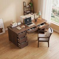 Bureau d'étude ergonomique pour enfants BOSMAR en bois de caoutchouc avec tiroirs et étagère de rangement 160x60x75cm, gain de place pour le bureau à domicile