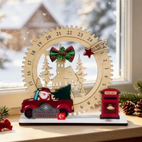 Calendrier de l'Avent de Noël en bois, ornement de compte à rebours, engrenage rotatif, panneau « Jours jusqu'à Noël », camion de Père Noël, décoration de table de Noël