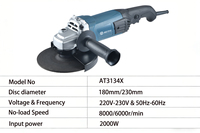 Meuleuse d'angle électrique professionnelle industrielle à vitesse variable 230 mm, 2000 W, pour couper le métal, le bois et les carreaux