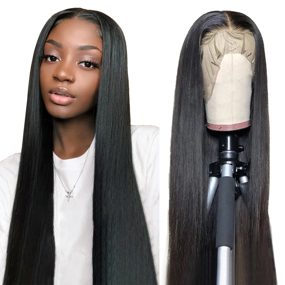 Wholesale 13X6 Indian Straight Human Hair For Black Women Noble Raw Lace For Wig Making 180 Density Lace Front Wig