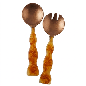 Juego de Servidores de Ensalada de Resina Marmoleada, Cuchara y Tenedor de Plástico Hechos a Mano para Fiestas, Vajilla Ecológica Apta para Lavavajillas - Product Image 1