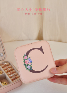 Birthday Gift for <strong>Women</strong> Small <strong>Jewelry</strong> Organizer <strong>Box</strong> Necklace Earrings Ring Holder Initial K Pink Logo PU Material Zipper - Product Image 3