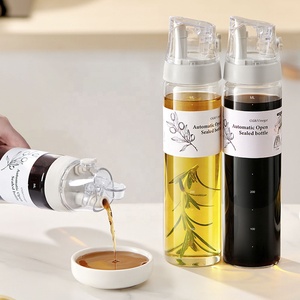 Moderna Bottiglia Sigillata per Olio e Aceto con Coperchio a Gravità, Dispenser in Vetro Antigoccia per Cucina e Condimenti per Insalata - Product Image 1