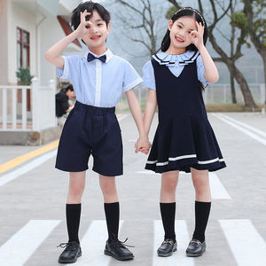 Uniforme scolaire bleu pour enfants, ensemble pour élèves du primaire, style britannique, look académique avec chaussettes - Product Image 3