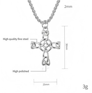 Collier pendentif croix vintage en acier inoxydable 304 avec chaîne à maillons, plaqué argent/or/or 18 carats, unisexe, pour la vie quotidienne et les fêtes - Product Image 2