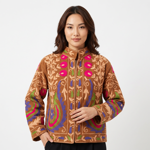 Veste matelassée épaisse pour femme, tendance automne-hiver, broderie florale faite à la main, 100% coton, séchage rapide, écologique - Product Image 1