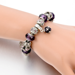 Pulseras Clásicas con Dijes de Cristal y Circonita, Diseño de Flor en Plata y Oro, 19 cm, Regalo de Boda para Mujer - Product Image 5