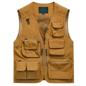 Gilet de pêche multi-poches Broderie taille UE Vêtements pour hommes Safari Photographe Gilet Outils Gilets fusil de chasse