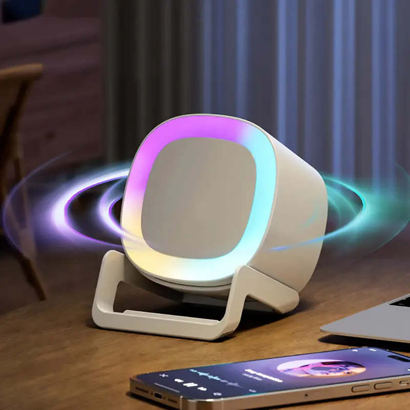 Wireless Charger Speaker with Dimmable RGB Night Light 15W Fast Phone Wireless Charger Stand Atmosphere Lamp