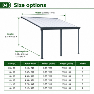 SEEYES Pergola en aluminium avec toit en polycarbonate, <span class=keywords><strong>abri</strong></span> <span class=keywords><strong>de</strong></span> terrasse mural, <span class=keywords><strong>abri</strong></span> <span class=keywords><strong>de</strong></span> <span class=keywords><strong>jardin</strong></span> extérieur, pergola inclinée - Product Image 4