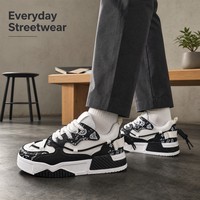 Baskets Chunky Imprimées Noir et Blanc, Style Décontracté Streetwear, à Lacets, Semelle Épaisse, Chaussures de Sport Tendance pour Hommes et Femmes, Fournisseur en Gros