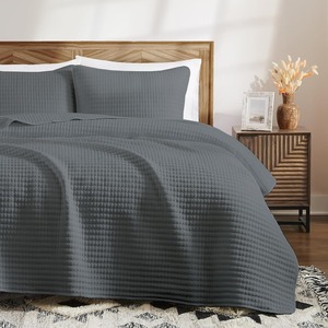 Copriletto Grey trapunta Set di biancheria da letto per tutte le stagioni con 2 cuscini Shams adatti per letto, divano - Product Image 5