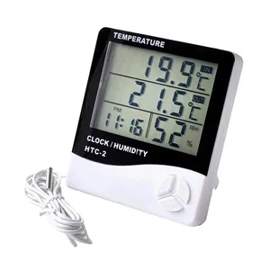 LCD Pengukur Kelembapan Suhu Digital, Termometer Dalam Ruangan Luar Ruangan Hygrometer, Stasiun Cuaca Jam