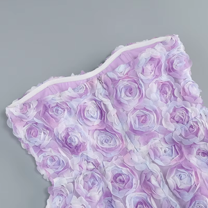 Abito da Sera Corto Stile Fatata Viola per Donna Sensuale Dolce con Spalle Scoperte Decorato con Rose 3D e Perline con Cerniera Taglia Personalizzabile - Product Image 5