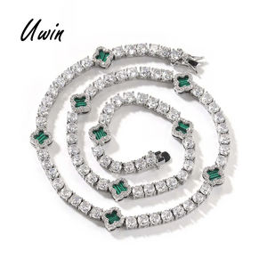 Collana UWIN con Delicato Quadrifoglio <span class=keywords><strong>Verde</strong></span>, Bracciale Tennis con <span class=keywords><strong>Malachite</strong></span> e Zirconi, Gioielli Femminili con Pietre Naturali - Product Image 1