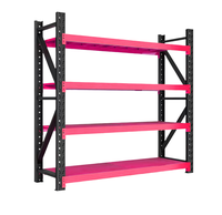 Étagères de stockage d'entrepôt bon marché à 4 niveaux, construction en acier avec optimisation de l'espace pour les marchandises en plusieurs couleurs