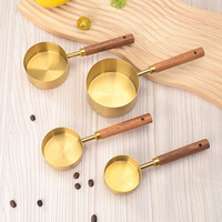 Ensemble de tasses et cuillères à mesurer en acier inoxydable avec manche en bois, 8 pièces, outils de pâtisserie pour la maison et le café