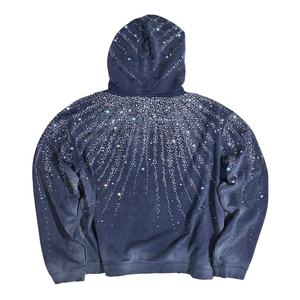 Áo hoodie unisex chất lượng cao bán buôn, kiểu dáng rộng rãi, có khóa kéo đôi, đính đá, thiết kế phai màu tùy chỉnh - Product Image 2