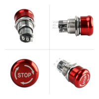 Interrupteur d'arrêt d'urgence en métal rouge à bouton dôme de 16 mm, 19 mm, 22 mm avec connecteur