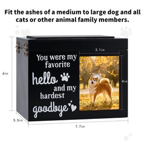 Wooden Pet Urn Rectangle Ash <b>Box</b> With Photo Frame For Dog Cat <b>Memorial</b> <b>Keepsake</b> Secure Storage - Product Image 5