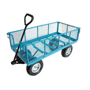 Hochleistungs-Anwendungswagen Wagon Stahl-Drahtgeflecht Rolling-Stoßstück-Gartenschlepper mit abnehmbaren Netzseiten 4-Rad-Gartenschlepper