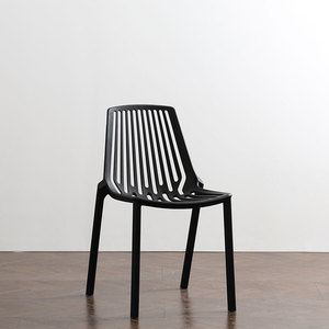 Vertical Cutout <b>Plastic</b> <b>Dining</b> <b>Chair</b> Black Stackable Modern Minimalist Design For Home Restaurant Outdoor Use - Product Image 1