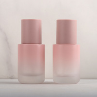 Flacon pompe en verre dégradé rose 30 ml pour lotion, fond de teint, emballage cosmétique, sous-embouteillage, sérigraphie mousse