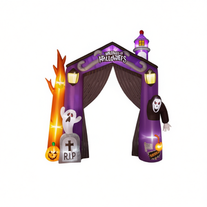 Arche gonflable de 9,8 pieds pour décoration extérieure de jardin sur le thème de la maison hantée d'Halloween, avec fantôme, grim Reaper et lumières de citrouille - Product Image 1