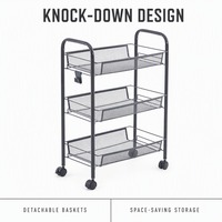 Étagère de rangement mobile moderne à 3 niveaux en acier inoxydable sur roulettes pour la maison, la cuisine, le salon