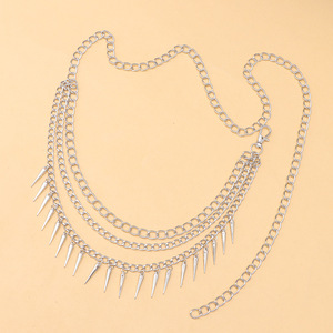 Chaîne de taille minimaliste multicouche à pampilles, style hip-hop en argent tibétain, pour usage quotidien, chaîne de corps tendance - Product Image 6