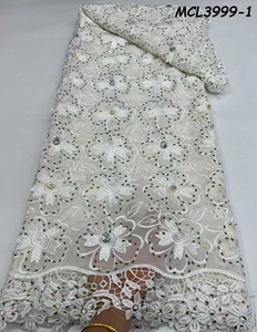 Telas de lujo con cuentas hechas a mano para vestido de novia, <span class=keywords><strong>tela</strong></span> de encaje bordado con lentejuelas - Product Image 1