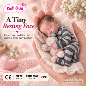DollDuo Custom 6 inch <b>Silicone</b> <b>Reborn</b> Baby Doll Sleeping Grey Stripe Romper Pacifier Hand Painted Halloween Gift for Kids - Product Image 1