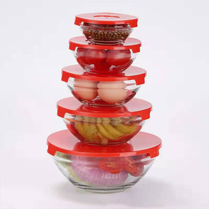 Ensemble de 5 pièces, vente en gros, accessoires de décoration pour la <span class=keywords><strong>cuisine</strong></span> et la maison, vaisselle en verre avec couvercle, ensemble de bols en verre - Product Image 1