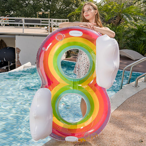 <b>Inflatable</b> Rainbow Figure Eight Swimming Ring Extra <b>Large</b> Thick PVC Adult <b>Pool</b> Float Novelty Design Underarm Support - Product Image 1
