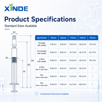 Seringue préremplie jetable en verre neutre XINDE 1 ml avec corps en verre et raccord Luer Lock