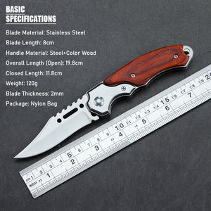 سكين جيب تكتيكي قابل للطي بمقبض خشبي، الأكثر مبيعًا، للاستخدام الخارجي والتخييم والصيد، مع ضوء LED وفلاش EMHTiii - Product Image 6