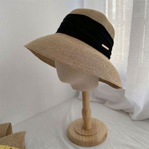 Wholesale Female <b>Straw</b> Hat With Satin Ribbon Breathable Fisherman Round Top Bowler Hat Foldable <b>Straw</b> Beach Sun Hat - Product Image 5