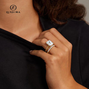 Luxeora 9 k14k 18K tinta unita giallo rosa bianco smeraldo taglio eternità laboratorio anello di diamanti Design aperto regalo di nozze perfetto per lei - Product Image 6