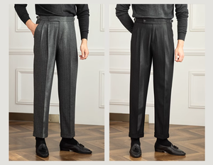 Pantalons d'hiver pour hommes, taille haute réglable, décontractés, pour le travail, rayés, en laine, pantalon de costume pour hommes, 2024 - Product Image 4