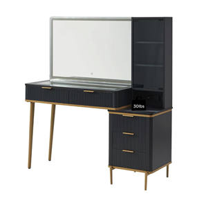 Escritorio de tocador con toma de corriente de espejo con luz LED, mesa de maquillaje con gabinete de cajones, taburete de almacenamiento, para dormitorio, blanco - Product Image 3