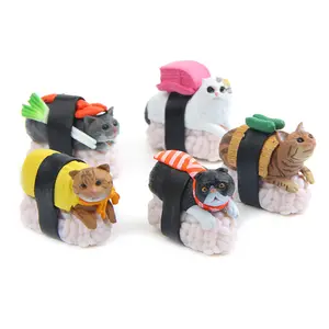 批发5厘米寿司猫pvc人物娃娃5件/套可爱动物寿司Nekozushi猫动漫人物玩具蛋糕礼帽